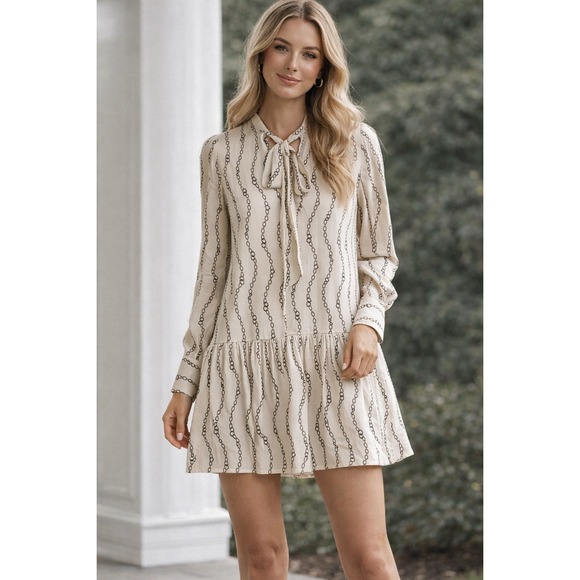 Alexis Dresses & Skirts - Alexis Mini Dress, Chain Print, Long Sleeve XS Drop Waist Designer